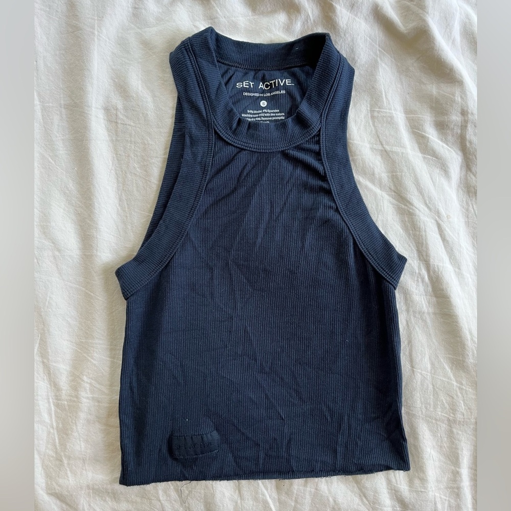 SET ACTIVE Ribbed Modal Racer Tank Navy - Picture 3 of 4